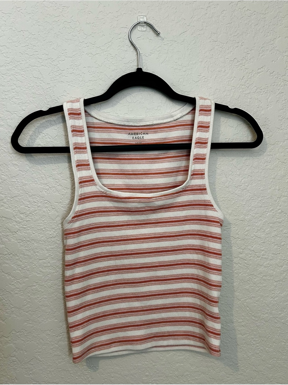 American Eagle Outfitters White and Coral Striped Ribbed Tank
